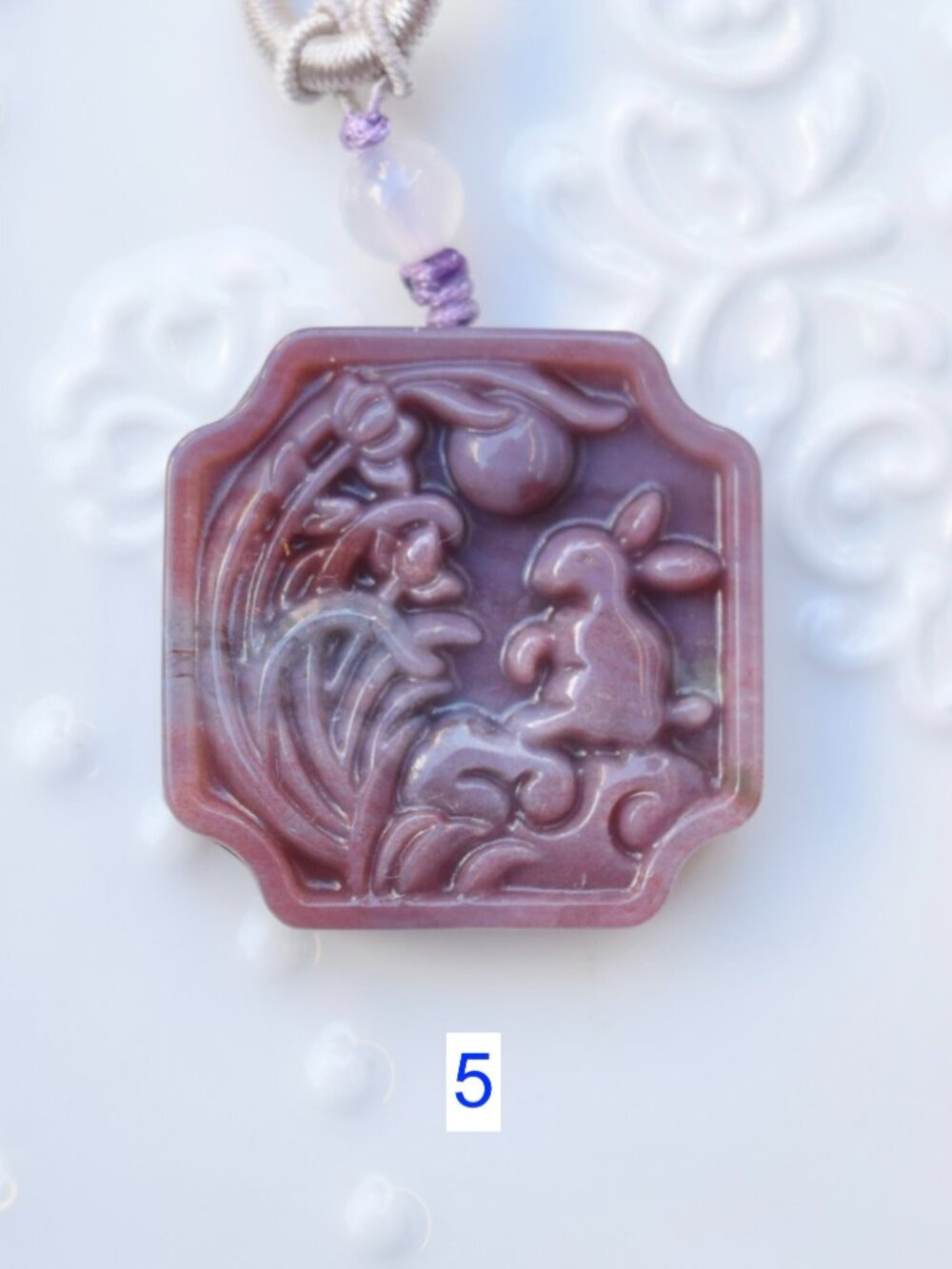 Purple Rabbit Pendant Necklace - Ocean Jasper - Moon Festival - Style 5